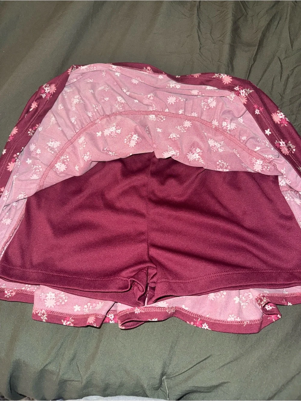Beautees Burgundy Floral Tiered Skirt